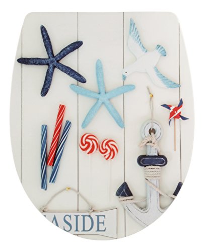 SITZPLATZ® WC-Sitz mit Absenkautomatik, Maritim Dekor Segeln, abnehmbar, Thermoplast Toilettensitz, TopFix Befestigung von oben, universale O Form, Toilettendeckel maritim, Klodeckel oval, 40392 4 von Sitzplatz