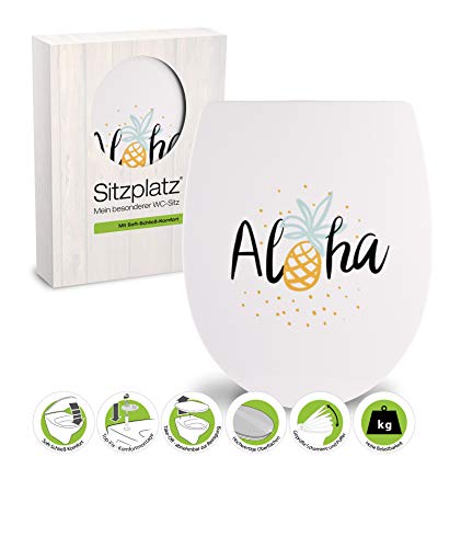 SITZPLATZ® WC-Sitz mit Absenkautomatik, Reise Dekor Luau (Aloha), Thermoplast Toilettendeckel, abnehmbar dank Take-Off-Funktion, Top-Fix Befestigung von oben, ovale Standard O Form, Hawaii 40682 6 von Sitzplatz