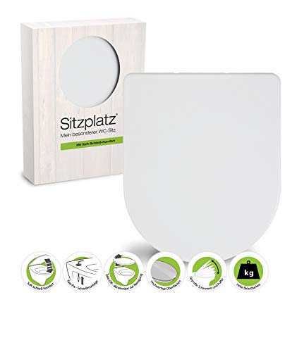 SITZPLATZ® WC-Sitz mit Absenkautomatik Style, D-Form, Weiß, überlappend, antibakterieller Duroplast, abnehmbar, Edelstahlscharnier, Fast-Fix Befestigung, überlappende Sandwich-Form, 40033 6 von Sitzplatz