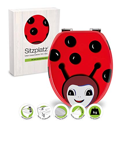 SITZPLATZ WC-Sitz mit Absenkautomatik, buntes Dekor Beetle, Toilettensitz mit Holz-Kern & Fast-Fix Schnellbefestigung, Standard O-Form universal, Metallscharniere, Motiv Toilettendeckel Rot, 40115 9 von Sitzplatz