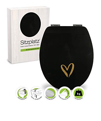 SITZPLATZ® WC-Sitz mit Absenkautomatik, Dekor Black Love, High Gloss Toilettensitz mit Holzkern, Schnellbefestigung, Standard O Form universal, Metallscharnier, Motiv WC Deckel, Glanz, 40378 8 von Sitzplatz