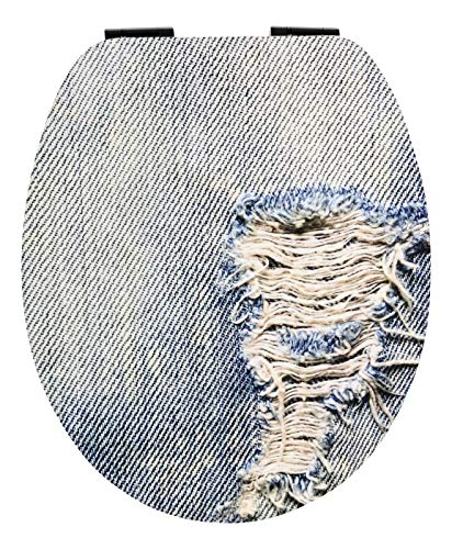 SITZPLATZ WC-Sitz mit Absenkautomatik, Dekor Denim Blue, Soft-Touch Toilettensitz mit Holz-Kern, ovale O Form, Fast-Fix Schnellbefestigung, Toilettendeckel matt, 40697 0 von Sitzplatz