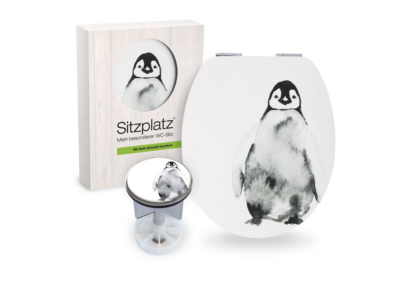 Sitzplatz WC-Sitz Tier Dekor, Tier-Motiv Pinguin, Holzkern, Absenkautomatik, Excenterstopfen, 415811 von Sitzplatz