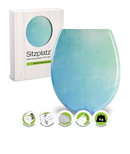 SITZPLATZ® WC-Sitz mit Absenkautomatik, buntes Dekor Farbig, antibakterieller Duroplast Toilettensitz, Fast-Fix Schnellbefestigung, Standard O Form universal, Farbverlauf WC Deckel Hellblau, 40681 9 von Sitzplatz