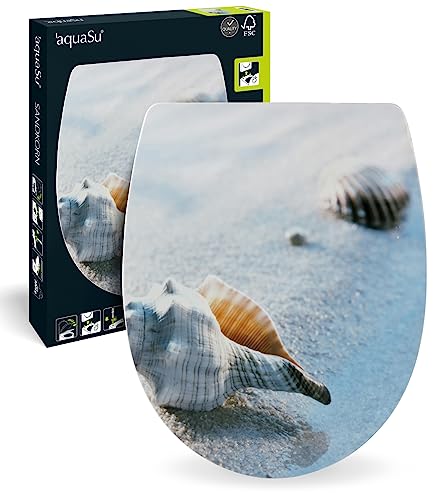 aquaSu® WC-Sitz mit Absenkautomatik, Maritim Dekor Sandkorn, Thermoplast Toilettendeckel, abnehmbar dank Take-Off-Funktion, Top-Fix Befestigung von oben, Standard O Form, 40669 7 von aquaSu