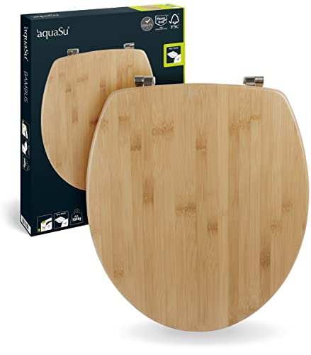 aquaSu® WC-Sitz Holz Dekor Bambus | Holz Toilettensitz mit Echtholz-Kern & Fast-Fix Schnellbefestigung | Standard O-Form universal | Metallscharniere | WC-Deckel ohne Absenkautomatik | 40592 8 von aquaSu