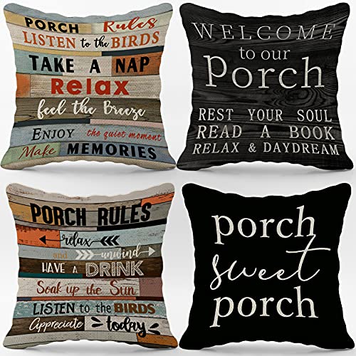Porch Rules Throw Pillow Case, 18 x 18 Inch Set of 4, Front Porch Bench Dekorationen, Housewarming Gift, Porch Decor, Porch Swing Pillow Modern Farmhouse Porch Chairs Pillows Cover for Sofa Couch Bed von SiuSue