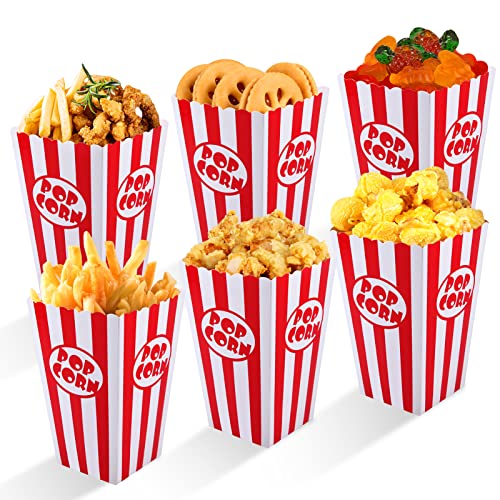 Siumir Popcorn Tüten 24 Stück, Rot Kleine Popcorntüte Party Papiertüte Snacks Candy Behälter Streifen Popcorntüten für Filmabend, Geburtstagsfeier, Weihnachten von Siumir