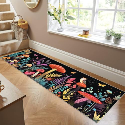 3D Blumen Teppich Läufer Flur Küche rutschfest Waschbar 100 x 130 cm Schwarz/Bunt Teppichläufer Rutschfest, Flurteppich，Küchenteppich Waschbar Küchenläufer für Küche, Korridor, Schlafzimmer, Eingang von Siunwdiy