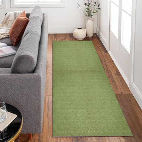 Extra langer Teppich Läufer Flur Küche Rutschfest Waschbar Extra langer flurläufer 60x460cm Einfarbig – Grün Teppichläufer Korridor Teppich Küchenläufer Lang Küchenteppich Meterware Anpassbar von Siunwdiy