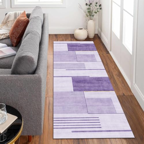 Siunwdiy Flurteppich Läufer 100x160cm Lila waschbar & rutschfest, Langteppich Meterware, Küchenläufer, Korridor Matte für Diele, Wohnung, Waschküche von Siunwdiy