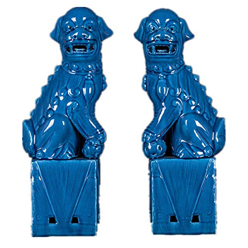 Feng Shui Statue Hund Peking Löwen Fu FOO Statuen Hunde (EIN Paar), chinesische Keramik Dekor Wohlstand Accessoires, hausgemachte Skulptur und Büro,Blau von Siunwdiy