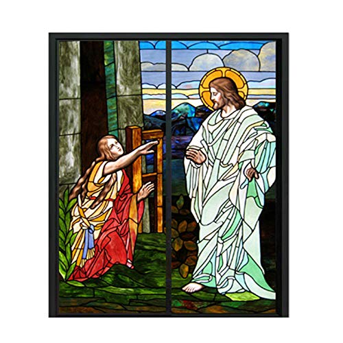 Siunwdiy Fensterfolie, Kirche Glasmalerei Dekorfolie Anti-UV Anti-UV Statische Privatsphäre haftet Film Jesus Religiöse Figuren Dekor,E,60x90cm(24"x36") von Siunwdiy