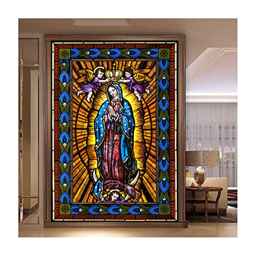 Siunwdiy Fensterfolie, Kirche Glasmalerei Dekorfolie Anti-UV Anti-UV Statische Privatsphäre haftet Film Jesus Religiöse Figuren Dekor,G,90x120cm(36"x47") von Siunwdiy