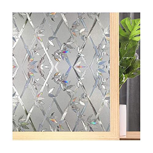 Fensterfolie Bambus, Milchglasfolie für Fenster Klebefolie Bad Statisch Haftende Sichtschutzfolie Blickdicht Duschkabine Selbstklebende Folie Sichtfolie UV Schutz & Sichtschutz,45x300cm(18"x79") von Siunwdiy