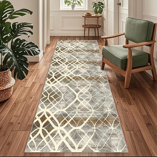 Flurläufer Extra Lang 70x300cm Abstraktes Muster - Teppichläufer Rutschfest, Flurteppich，Küchenteppich Waschbar Beige Grau Küchenläufer für Küche, Korridor, Schlafzimmer, Eingang, Büro, Wohnzimmer von Siunwdiy