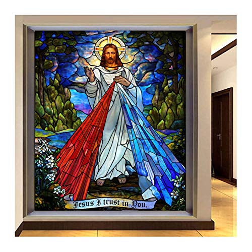 Kirchenfärbte Meiste Glasfenster Film, No-Line 3D-Privatsphäre-Fensteraufkleber, Religiöse Figuren Statischer Dekorativer Film Home Office,D,60x90cm(24"x36") von Siunwdiy