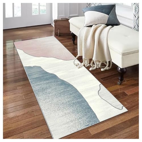 Läufer Teppich Flur Lang Abstrakt Pink Blau 120x400cm, Teppich Läufer Flur rutschfest Waschbar, Küchenteppich Meterware, Flurteppich Läufer für Korridor Schlafzimmer Wohnzimmer, Schmutzfangmatte von Siunwdiy