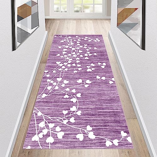 Läufer Teppich Lang Flur Kücheteppich Modern 70x340cm Rosa-violett Kücheläufer rutschfest Teppichmatten Teppichläufer Waschbar Kurzflor Polyester Korridor Schlafzimmer, Anpassbar Breite 40-140cm von Siunwdiy