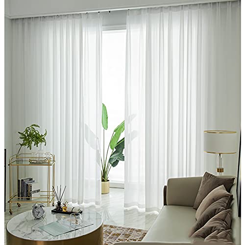 Siunwdiy 2 Pack Grau Vorhange Durchsichtig Kräuselband Solide Voile Vorhänge Durchsichtig Schal Gardinen Fenstervorhang Dekoschal Wohnzimmer Landhaus,Weiß,200X270cm von Siunwdiy