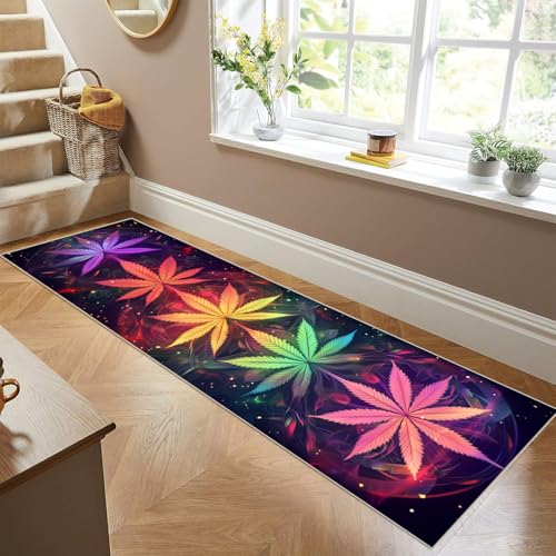Siunwdiy 3D Blätter Muster Teppich Läufer Flur Küche rutschfest Waschbar 80 x 100 cm Schwarz/Bunt Küchenläufer Lang Korridor Teppich Läufer Küchenteppich Einfarbig Flurteppich Meterware Anpassbar von Siunwdiy