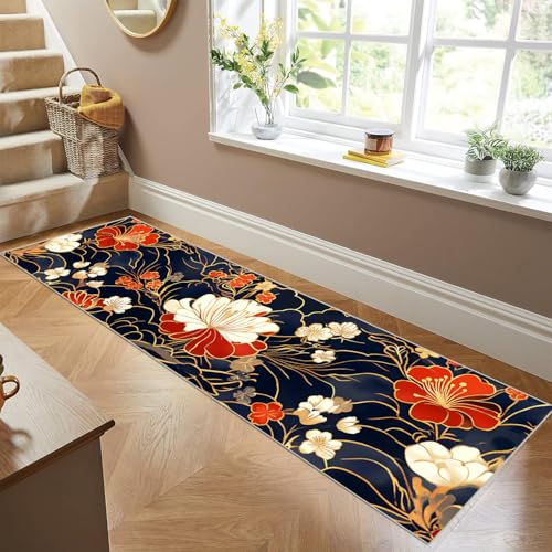 Siunwdiy 3D Blumen Design Blau Gold Teppich Läufer Flur Lang 70 x 140 cm rutschfest Waschbar Küchenteppich Flurläufer Korridor für Diele Vorzimmer Schlafzimmer Wohnzimmer Siunwdiy 3D Blumen Design Blau Gold Teppich Läufer Flur Lang 70 x 140 cm rutschfest Waschbar Küchenteppich Flurläufer Korridor für Diele Vorzimmer Schlafzimmer Wohnzimmer von Siunwdiy