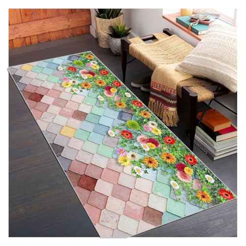 Siunwdiy 3D Optik Teppichläufer Flur 120x360cm Küchenteppich rutschfest - Kurzflor Flurteppich mit Vintage Blumenmuster | Waschbarer Läufer für Schlafzimmer, Esszimmer & Eingangsbereich | Bunt Siunwdiy 3D Optik Teppichläufer Flur 120x360cm Küchenteppich rutschfest - Kurzflor Flurteppich mit Vintage Blumenmuster | Waschbarer Läufer für Schlafzimmer, Esszimmer & Eingangsbereich | Bunt von Siunwdiy