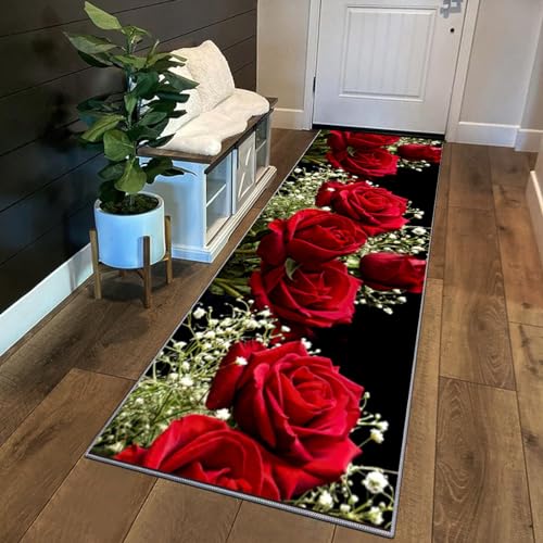 Siunwdiy 3D Teppich Läufer Flur Küche rutschfest Waschbar Küchenläufer Lang Mit Blumenmuster 50x180cm Rote Rose Schwarz Korridor Teppich Läufer Küchenteppich Flurteppich Meterware Anpassbar Siunwdiy 3D Teppich Läufer Flur Küche rutschfest Waschbar Küchenläufer Lang Mit Blumenmuster 50x180cm Rote Rose Schwarz Korridor Teppich Läufer Küchenteppich Flurteppich Meterware Anpassbar von Siunwdiy