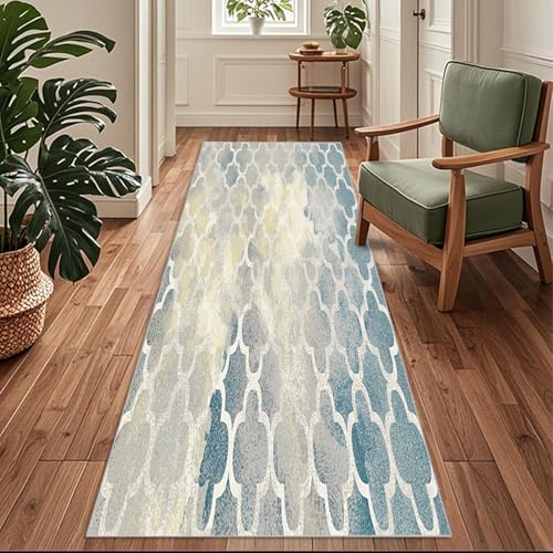 Siunwdiy Boho-Teppich Läufer Flur Küche rutschfest Waschbar 40 x 300 cm Grau-BlauKüchenläufer Lang Korridor Teppich Läufer Küchenteppich Einfarbig Flurteppich Meterware Anpassbar von Siunwdiy