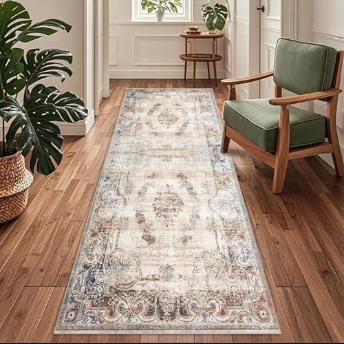 Siunwdiy Braun/Beige Teppich Läufer Flur Küche rutschfest Waschbar 70 x 120 cmKüchenläufer Lang Korridor Teppich Läufer Küchenteppich Einfarbig Flurteppich Meterware Anpassbar von Siunwdiy