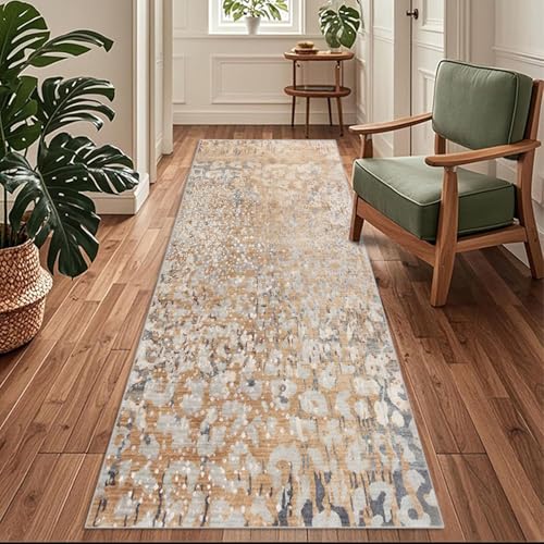 Siunwdiy Braun Teppich Läufer Flur Küche 60 x 360 cm,rutschfest Waschbar Küchenläufer Flurläufer, Lang Teppichläufer für Korridor, Schlafzimmer, Esszimmer,Wohnzimmer von Siunwdiy