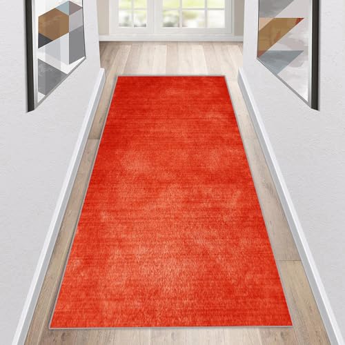 Siunwdiy Einfarbig Teppichläufer rutschfest Läufer Flur Küchenteppich Rot-Orange Waschbar Meterware Schlafzimmer Korridor Teppich Lang, Länge Anpassbare, 40/50/60/70/80/90/100cm Breit,90x160cm von Siunwdiy