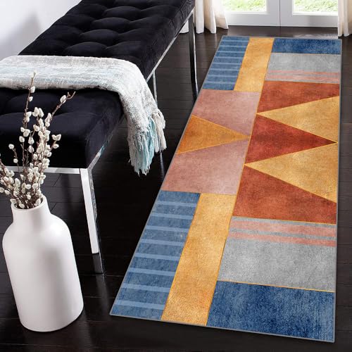 Siunwdiy Extra Langer Teppich Läufer Flur Küche rutschfest Waschbar Blau Gelb Patchwork Teppichläufer Korridor Teppich Küchenläufer Lang 40x160cm Flurteppich Küchenteppich Meterware Anpassbar von Siunwdiy