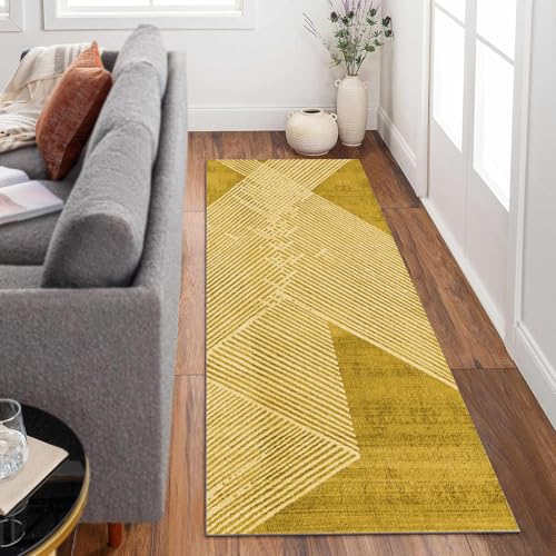 Siunwdiy Extra Langer Teppich Läufer Flur Küche rutschfest Waschbar flurläufer 140x380cm Gelber Teppichläufer Korridor Teppich Lang Modernes Design Läuferteppich Meterware Anpassbar von Siunwdiy