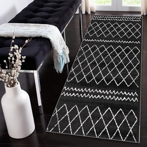 Siunwdiy Extra Langer Teppich Läufer Flur Küche rutschfest Waschbar flurläufer 50x360cm Teppichläufer Korridor Teppich Küchenläufer Lang Schwarz Weiß Marokkanische Läuferteppich Meterware Anpassbar von Siunwdiy