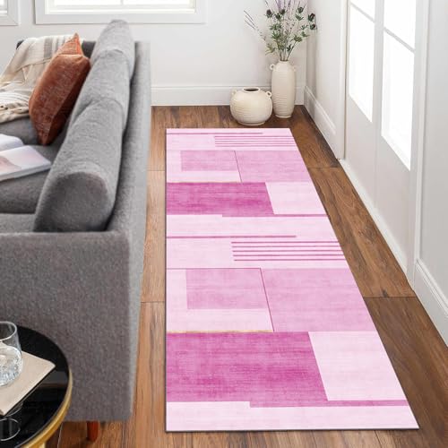 Siunwdiy Flurteppich Läufer 50x180cm Rosa waschbar & rutschfest, Langteppich Meterware, Küchenläufer, Korridor Matte für Diele, Wohnung, Waschküche von Siunwdiy