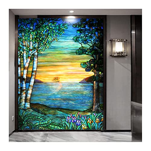 Siunwdiy Fensteraufkleber,Selbsthaftend Sichtschutzfolie,Bunt Landschaft Fensterfolie Milchglasfolie Privatsphäre, Für Zu Hause Badezimmer Wohnzimmer Dekorativ,15,77x200cm(30"x79" von Siunwdiy