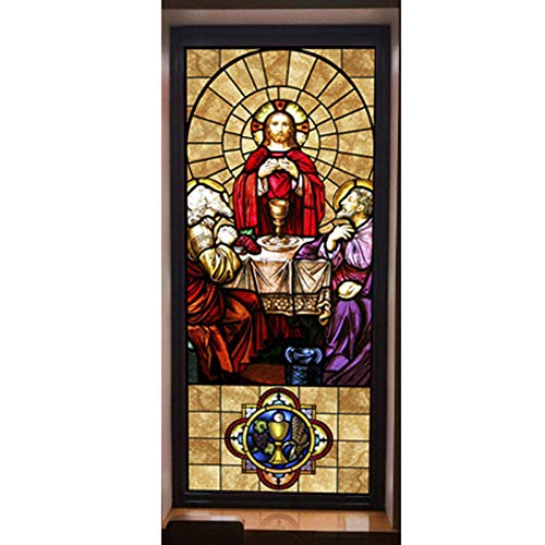 Siunwdiy Fensterfolie, Kirche Glasmalerei Dekorfolie Anti-UV Anti-UV Statische Privatsphäre haftet Film Jesus Religiöse Figuren Dekor,C,80x200cm(32"x79") von Siunwdiy