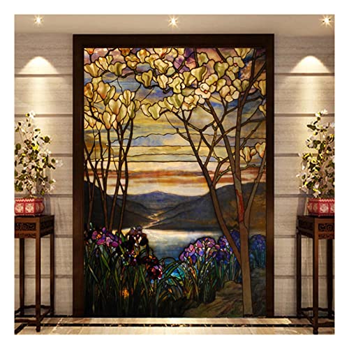 Siunwdiy Fensterfolie,fensterfolie sichtschutz, Sichtschuzfolie Dekorfolie Privatsphäre Milchglasfolie Statisch Haftend Bunte Kirche Fensteraufkleber,F,45x120cm(18"x47") von Siunwdiy