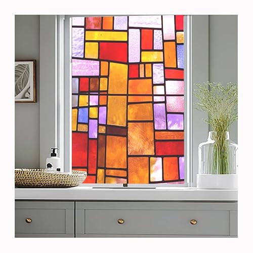 Siunwdiy Fensterfolie Statisch Haftend 3D Fensterfolie Milchglasfolie Fenster Sichtschutzfolie Blickdicht Dekorfolie Glasaufkleber Selbsthaftend ohne Kleber UV Schutz Bunter,U,100x200cm(39x79inch) von Siunwdiy