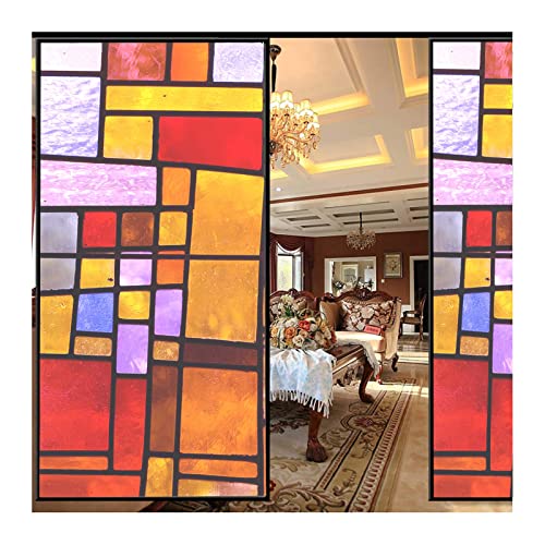 Siunwdiy Fensterfolien,Sichtschutz Fensterfolie mit Geometrie Motiv - Bunt Blickdichte Statisch Haftende Selbsthaftend - Sichtschutzfolie Dekoration Glas und Tür - für Badzimmer Küche,A,70x200cm von Siunwdiy