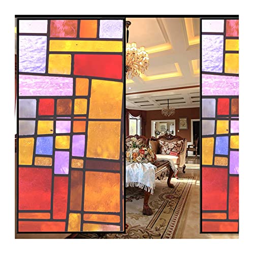 Siunwdiy Fensterfolien,Sichtschutz Fensterfolie mit Geometrie Motiv - Bunt Blickdichte Statisch Haftende Selbsthaftend - Sichtschutzfolie Dekoration Glas und Tür - für Badzimmer Küche,A,80x120cm von Siunwdiy