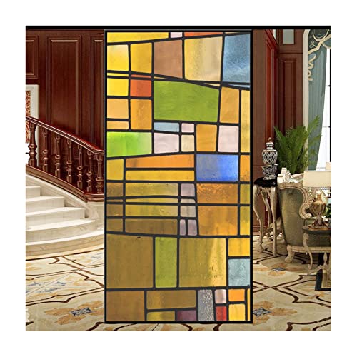 Siunwdiy Fensterfolien,Sichtschutz Fensterfolie mit Geometrie Motiv - Bunt Blickdichte Statisch Haftende Selbsthaftend - Sichtschutzfolie Dekoration Glas und Tür - für Badzimmer Küche,B,40x100cm von Siunwdiy