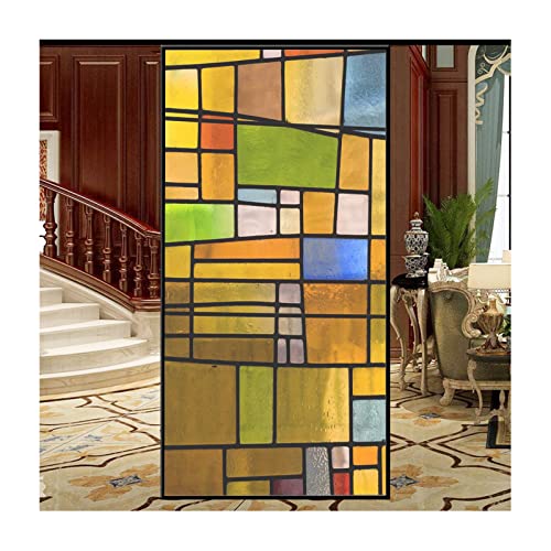 Siunwdiy Fensterfolien,Sichtschutz Fensterfolie mit Geometrie Motiv - Bunt Blickdichte Statisch Haftende Selbsthaftend - Sichtschutzfolie Dekoration Glas und Tür - für Badzimmer Küche,B,60x120cm von Siunwdiy