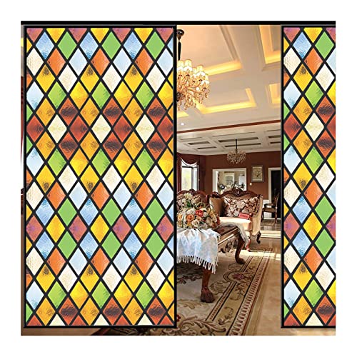 Siunwdiy Fensterfolien,Sichtschutz Fensterfolie mit Geometrie Motiv - Bunt Blickdichte Statisch Haftende Selbsthaftend - Sichtschutzfolie Dekoration Glas und Tür - für Badzimmer Küche,C,40x120cm von Siunwdiy