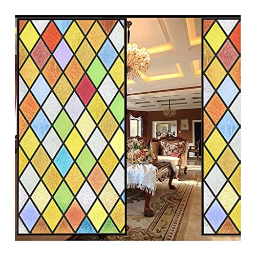 Siunwdiy Fensterfolien,Sichtschutz Fensterfolie mit Geometrie Motiv - Bunt Blickdichte Statisch Haftende Selbsthaftend - Sichtschutzfolie Dekoration Glas und Tür - für Badzimmer Küche,E,100x200cm von Siunwdiy