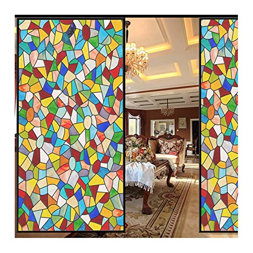 Siunwdiy Fensterfolien,Sichtschutz Fensterfolie mit Geometrie Motiv - Bunt Blickdichte Statisch Haftende Selbsthaftend - Sichtschutzfolie Dekoration Glas und Tür - für Badzimmer Küche,F,60x200cm von Siunwdiy