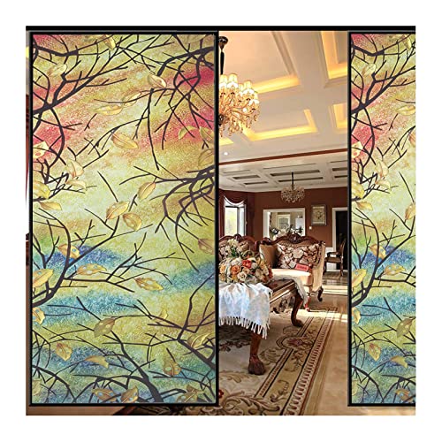 Siunwdiy Fensterfolien,Sichtschutz Fensterfolie mit Geometrie Motiv - Bunt Blickdichte Statisch Haftende Selbsthaftend - Sichtschutzfolie Dekoration Glas und Tür - für Badzimmer Küche,H,40x120cm von Siunwdiy