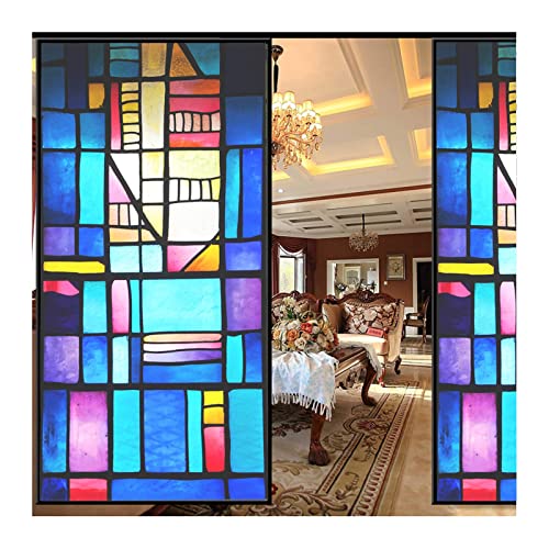 Siunwdiy Fensterfolien,Sichtschutz Fensterfolie mit Geometrie Motiv - Bunt Blickdichte Statisch Haftende Selbsthaftend - Sichtschutzfolie Dekoration Glas und Tür - für Badzimmer Küche,I,30x100cm von Siunwdiy