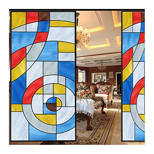 Siunwdiy Fensterfolien,Sichtschutz Fensterfolie mit Geometrie Motiv - Bunt Blickdichte Statisch Haftende Selbsthaftend - Sichtschutzfolie Dekoration Glas und Tür - für Badzimmer Küche,M,80x200cm von Siunwdiy